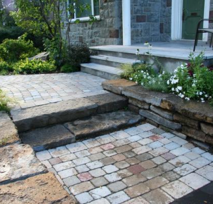 Interlock walkway with large stone steps - Each stone is cut to fit